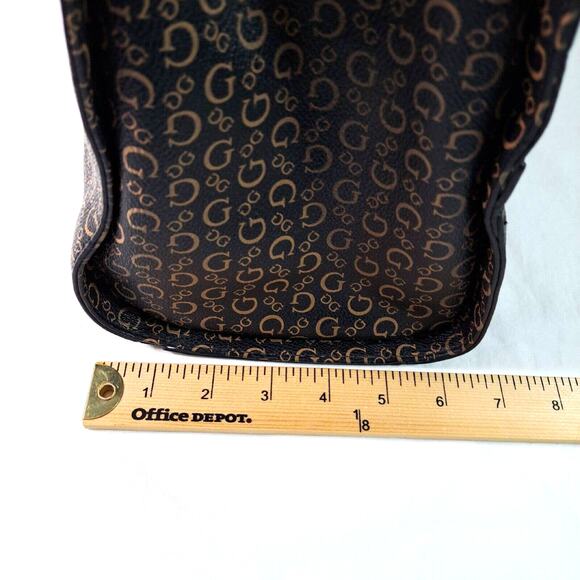 Guess Logo Satchel Handbag Tote Large Multiple Compartments Coasted Canvas Black - Picture 13 of 16